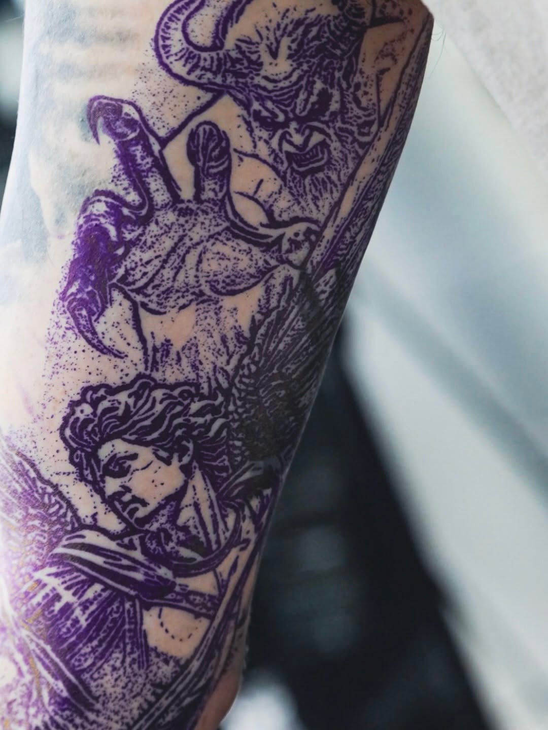 Tattoo by @tylerbowlingtattoos — blackwork, illustrative