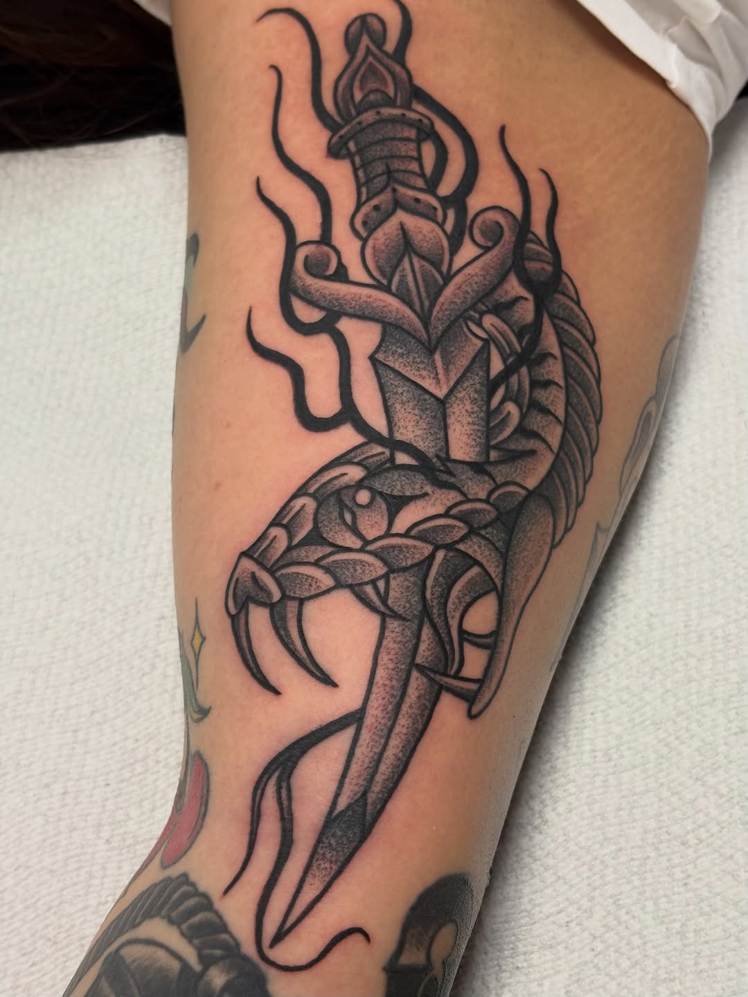 Tattoo by @trustydizon — american_traditional, black_and_grey