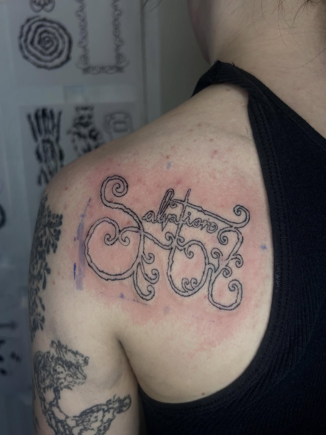 Tattoo by @witnessedhell — lettering_script, ornamental