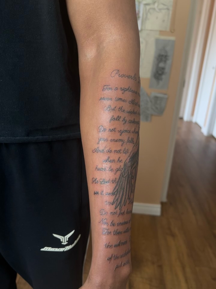 Tattoo by @tattedupbaddies_ — lettering_script, fine_line