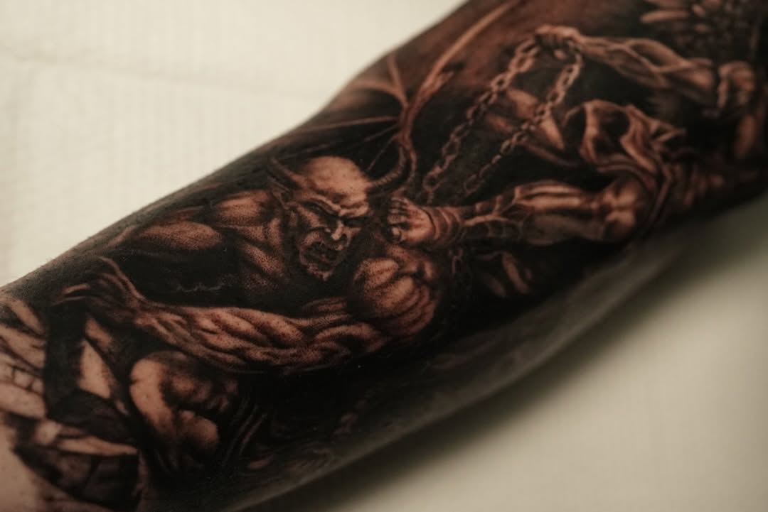 Tattoo by @inkedbydaniela — dark_realism, black_and_grey