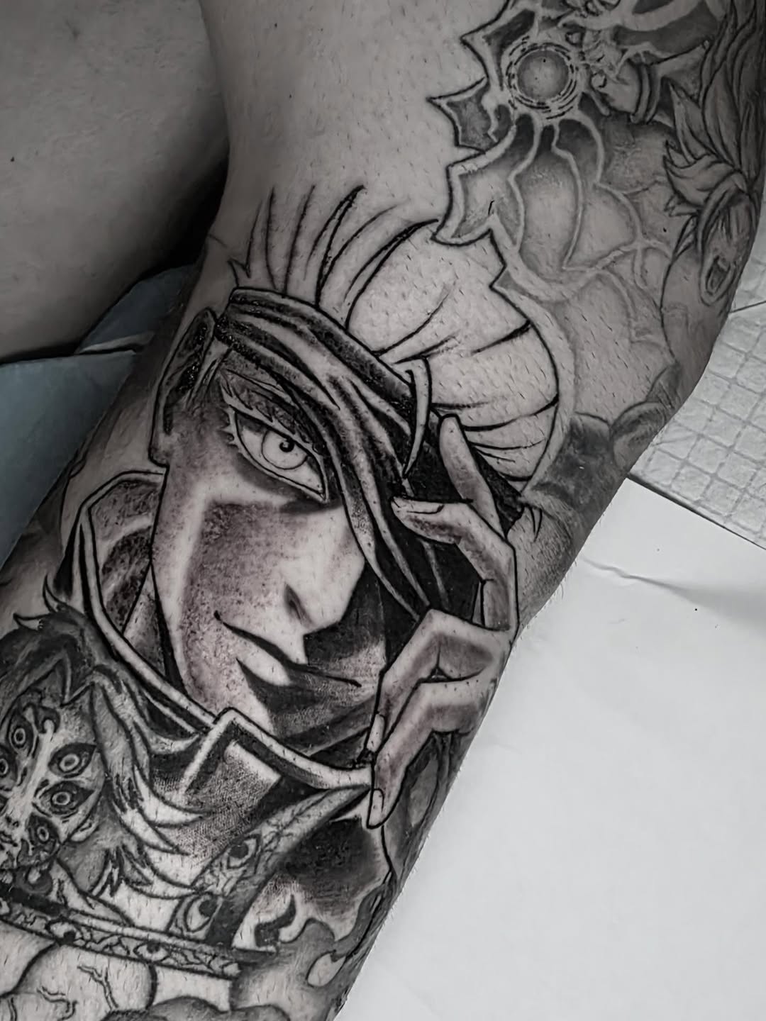 Tattoo by @coryhandtattoos โ anime, black_and_grey