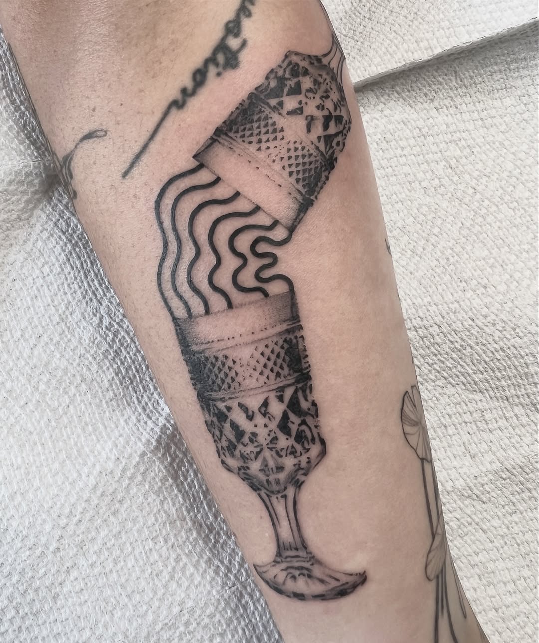 Tattoo by @hannahkaytattoos — illustrative, black_and_grey