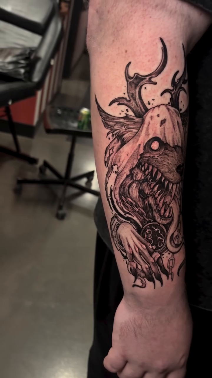 Tattoo by @neuropathogenic — dark_realism, blackwork
