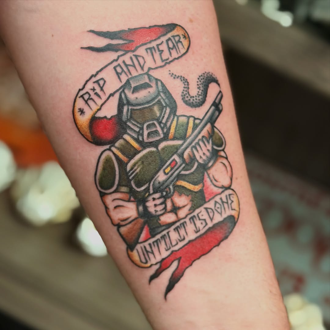 Tattoo by @fleurnoirestudio โ american_traditional, lettering_script