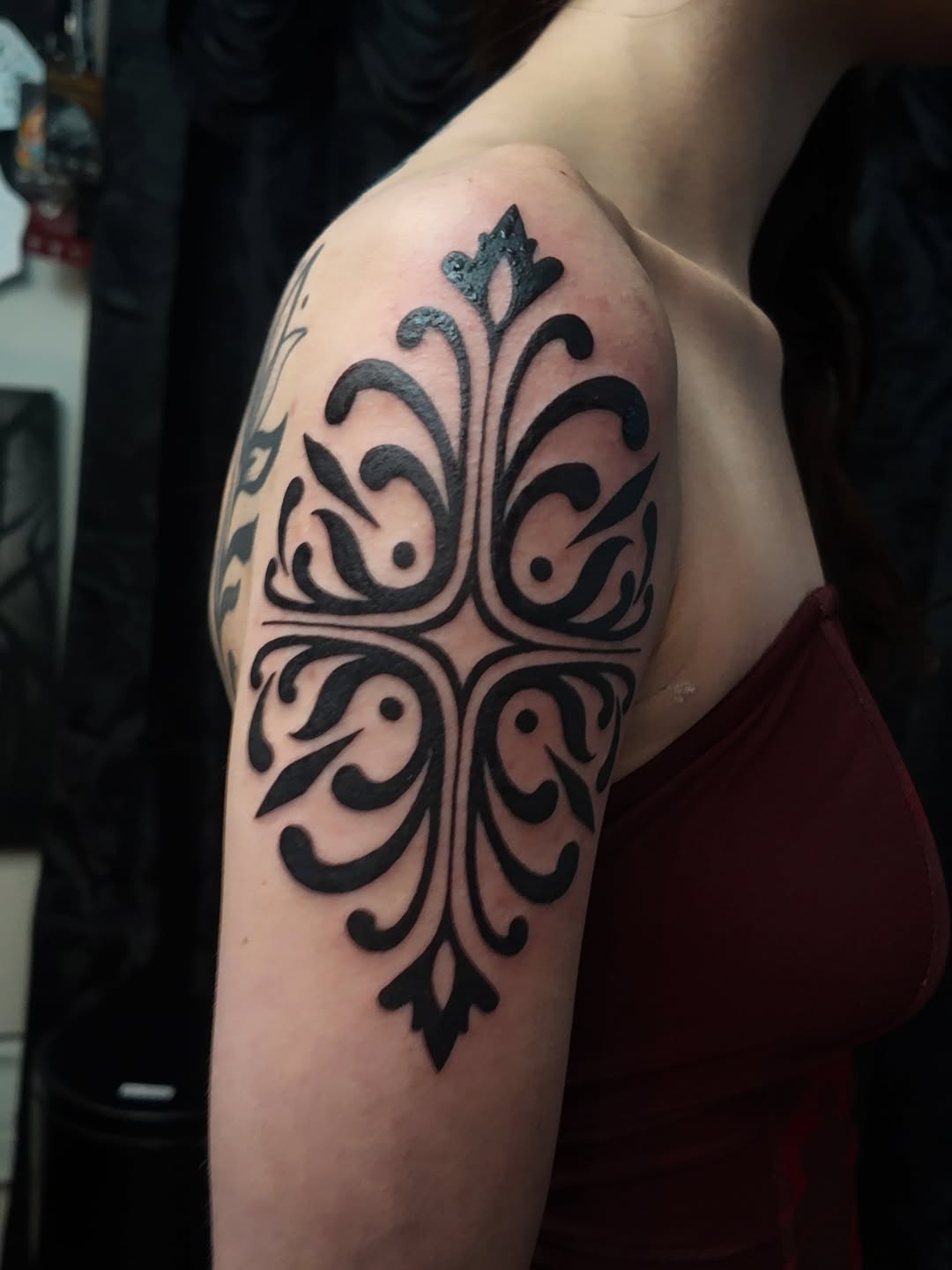 Tattoo by @jbrooks.blvckwork — blackwork, ornamental