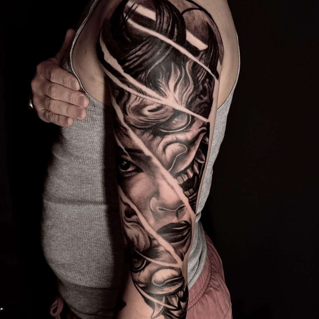 Tattoo by @_mel.art.tattoo โ realism, black_and_grey