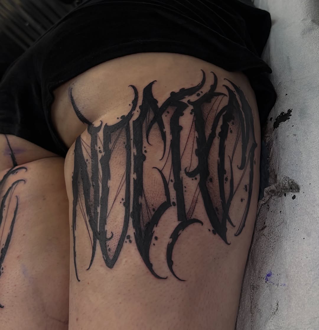 Tattoo by @bodyartbyalia — blackwork, lettering_script