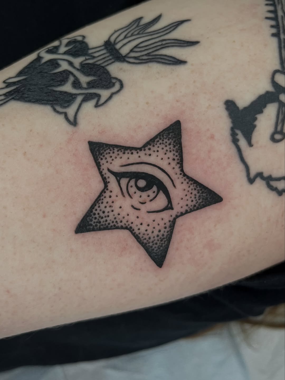 Tattoo by @dirty_funq — dotwork, illustrative