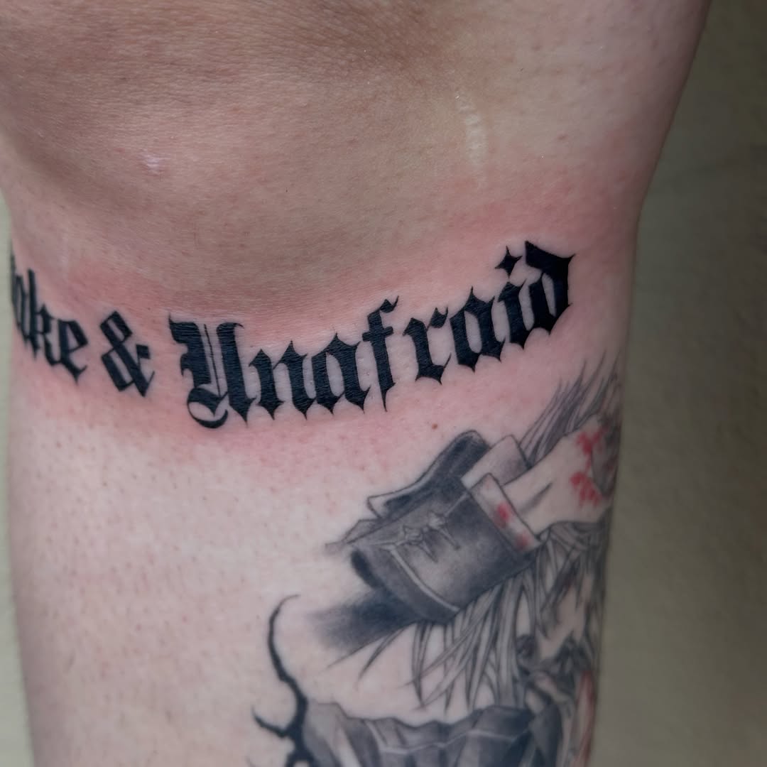 Tattoo by @batxbone — lettering_script, black_and_grey
