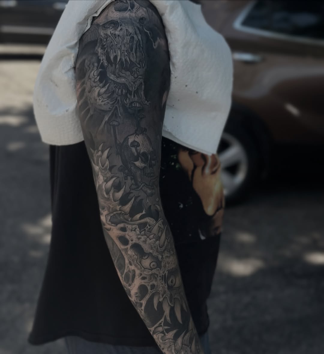 Tattoo by @carnivorousfx — black_and_grey, dark_realism