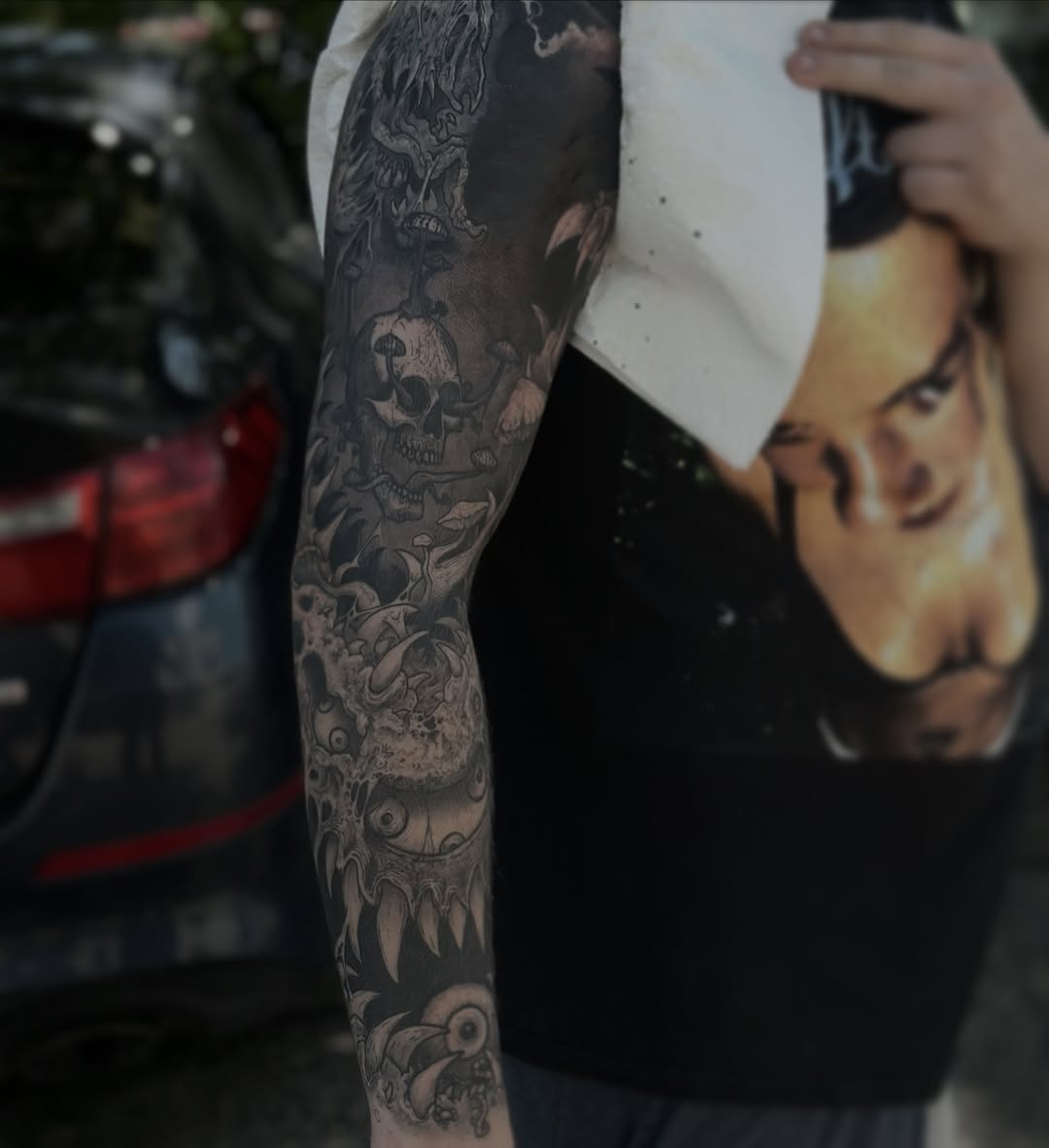 Tattoo by @carnivorousfx — black_and_grey, dark_realism