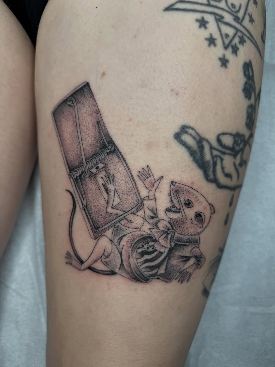 Tattoo by @mothmilk — black_and_grey, dark_realism