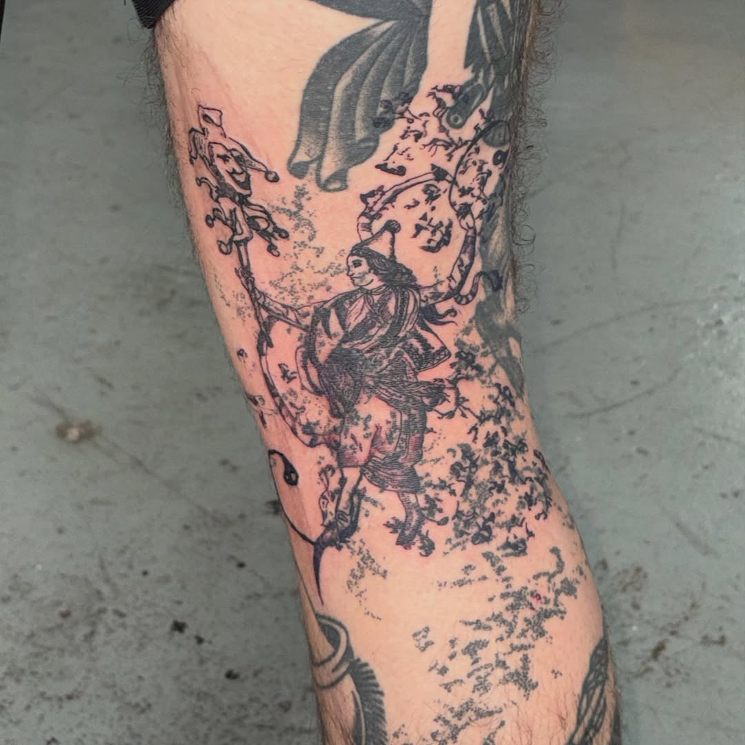 Tattoo by @spikecharms — illustrative, blackwork