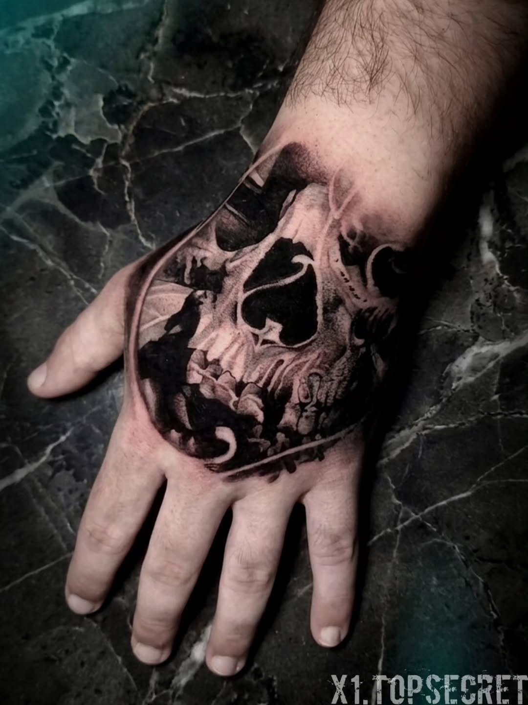Tattoo by @x1.topsecret — blackwork, realism