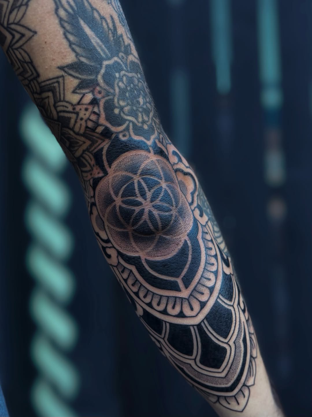 Tattoo by @mystic_tattooing — geometric, dotwork