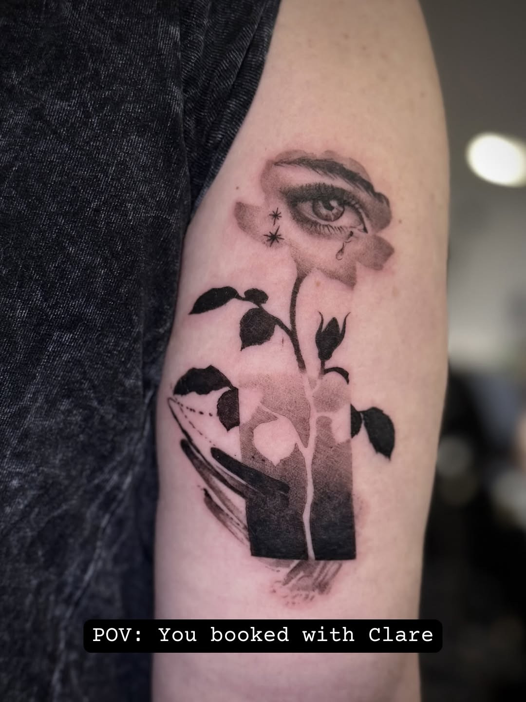 Tattoo by @honeyclare.ink — black_and_grey, surrealism