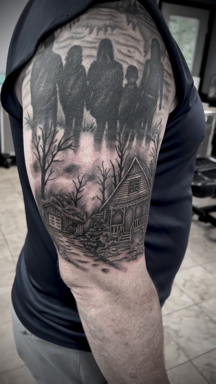 Tattoo by @austinhilltattoos — dark_realism, black_and_grey