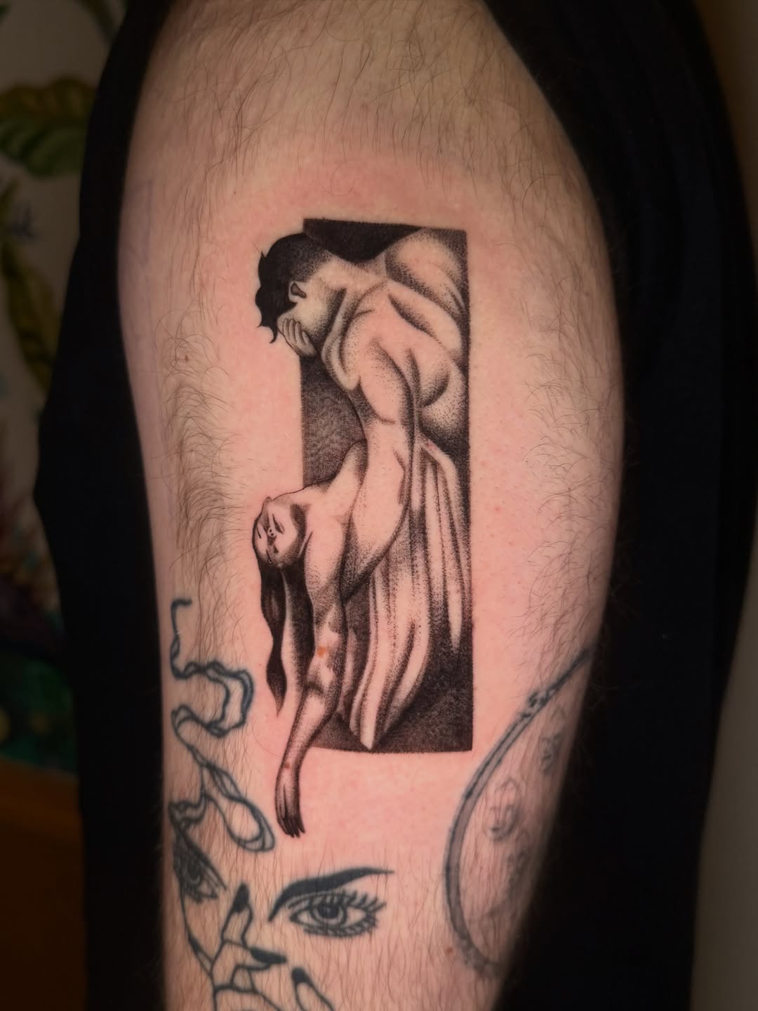 Tattoo by @inkbyivyx — dotwork, black_and_grey