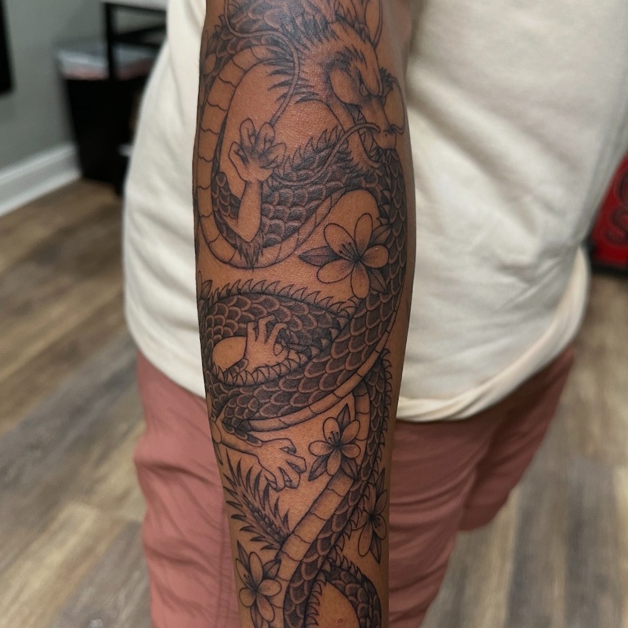 Tattoo by @madwashtattoos โ japanese_irezumi, black_and_grey