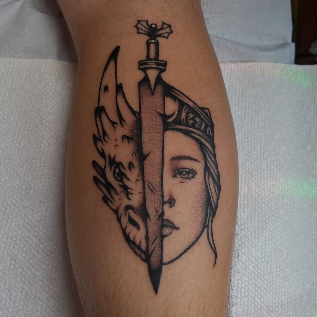 Tattoo by @maddwell.tattoos — illustrative, black_and_grey