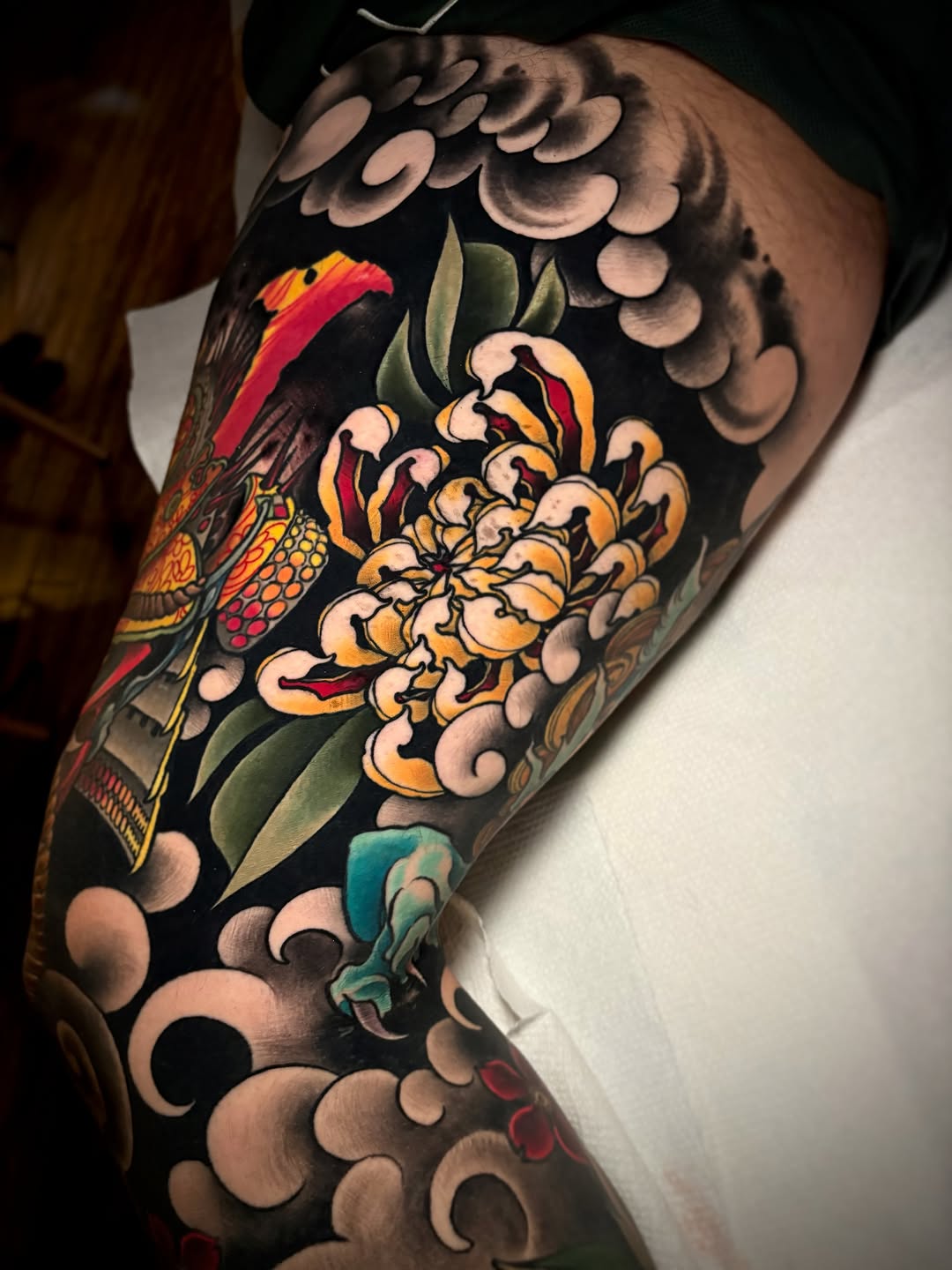 Tattoo by @jeffsaunderstattoo — japanese_irezumi, black_and_grey