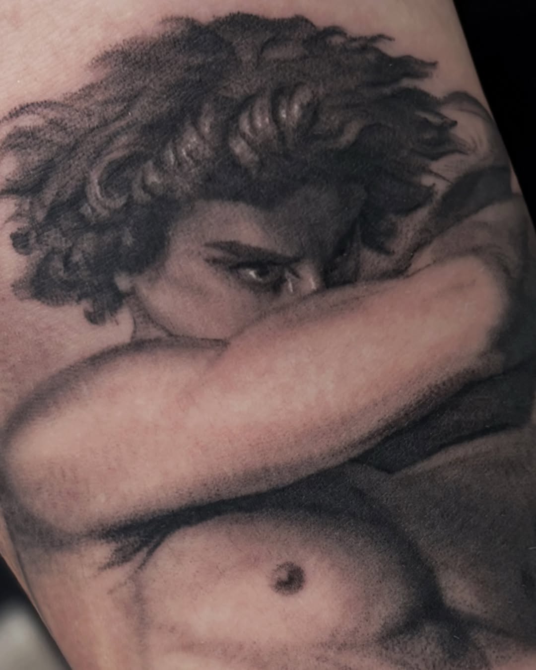 Tattoo by @jazz_rosetattoos — realism, black_and_grey