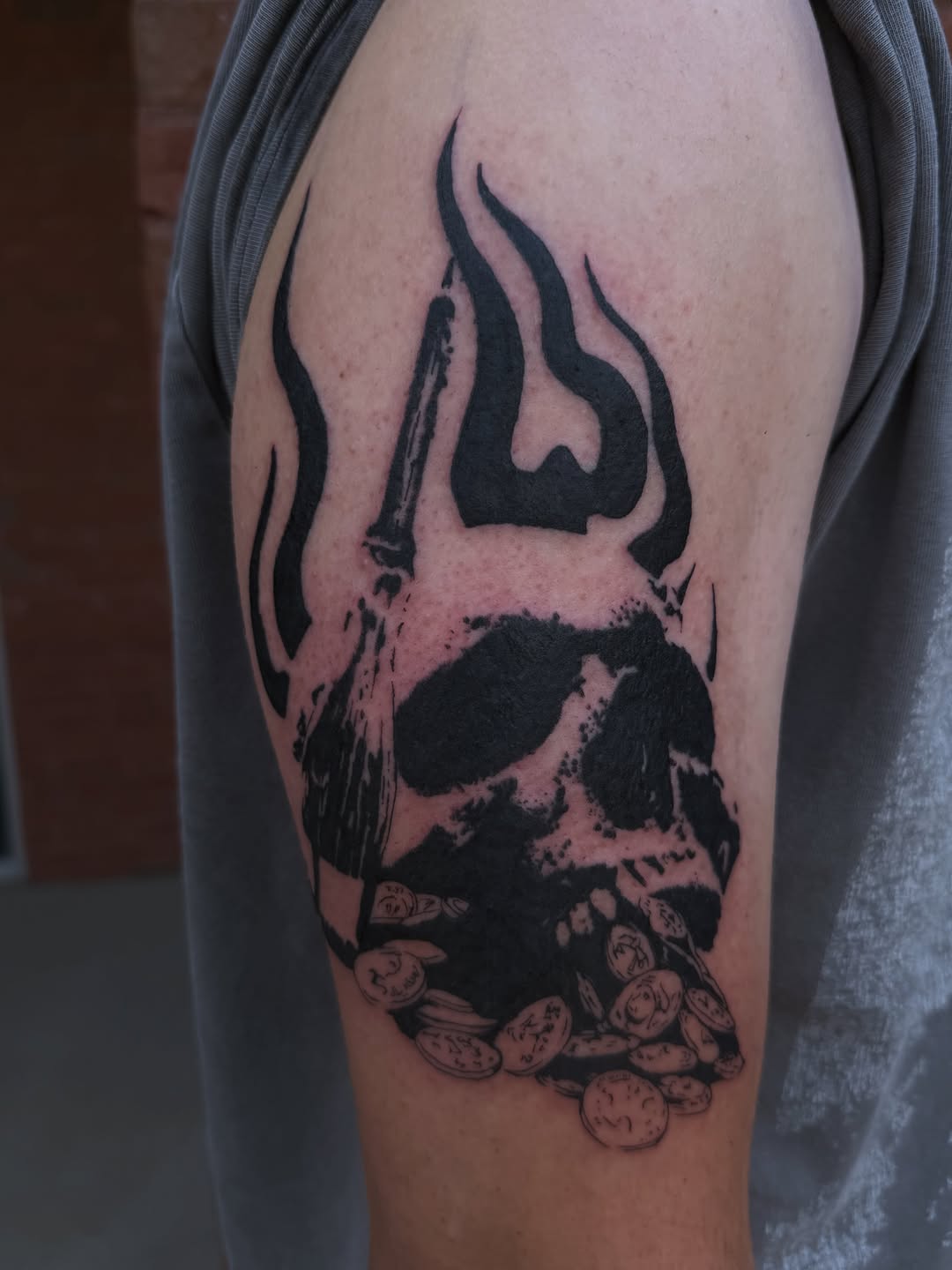 Tattoo by @mitch_soup — blackwork, trash_polka