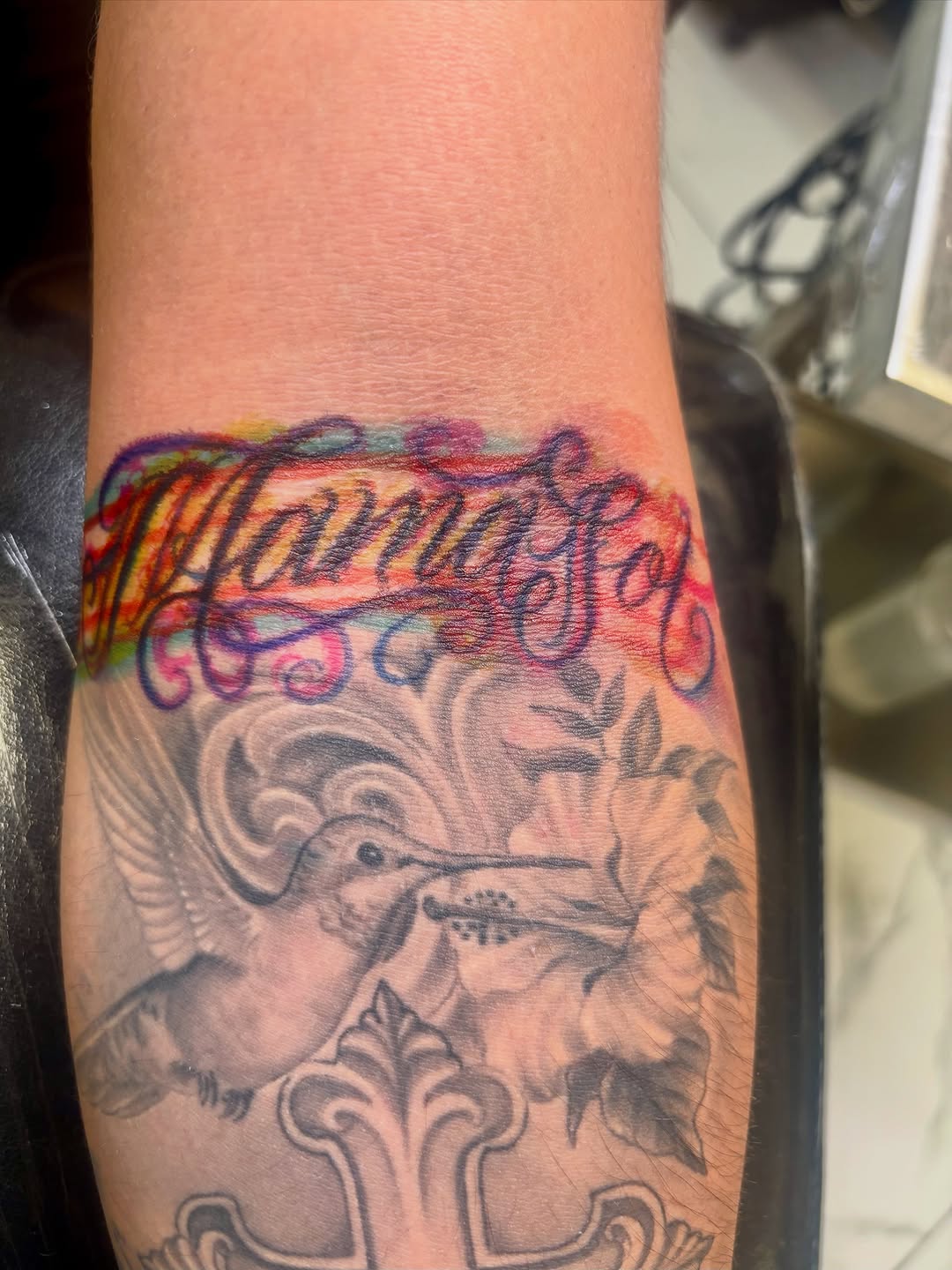Tattoo by @t4no_one — lettering_script, black_and_grey