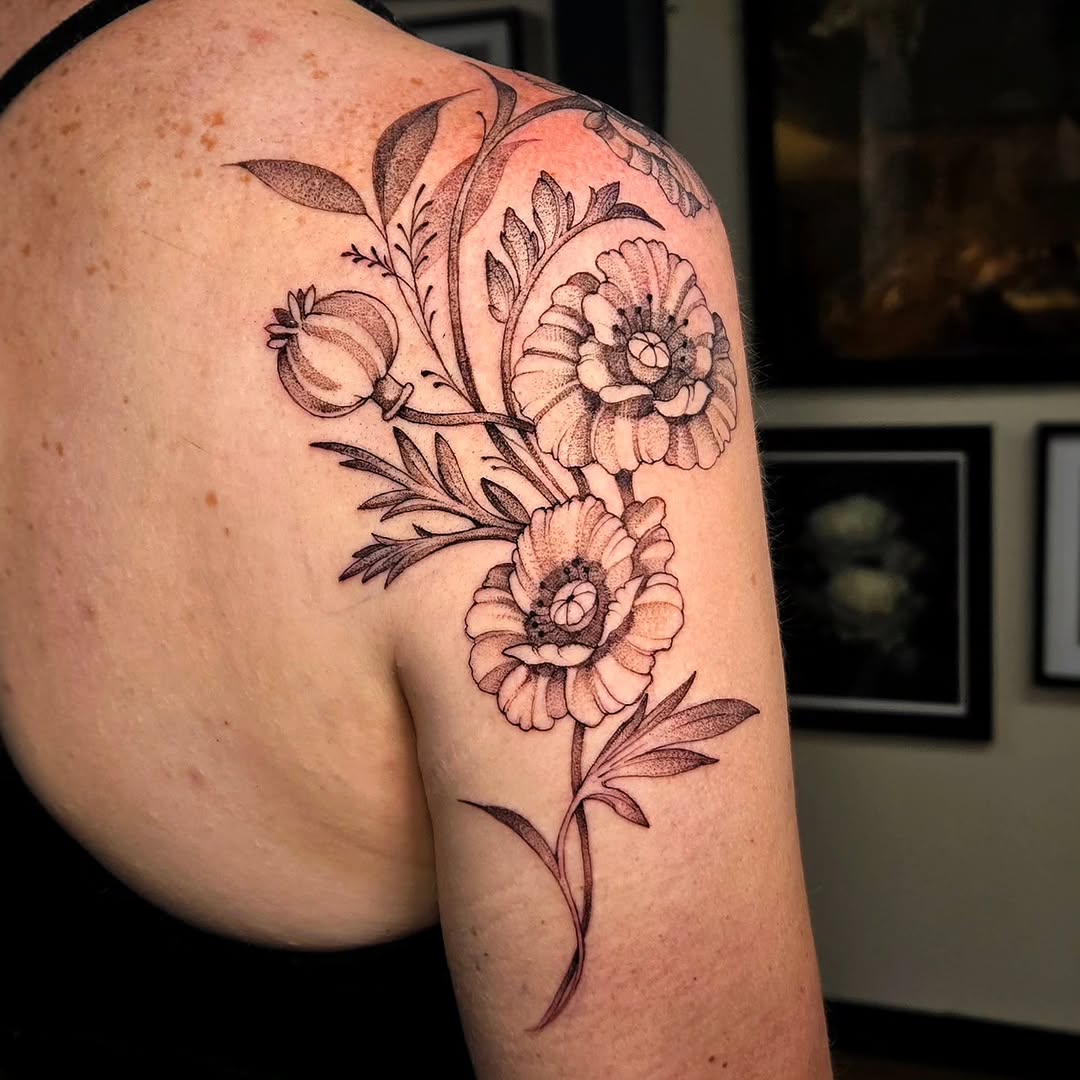 Tattoo by @glasswingtattoo โ black_and_grey, dotwork