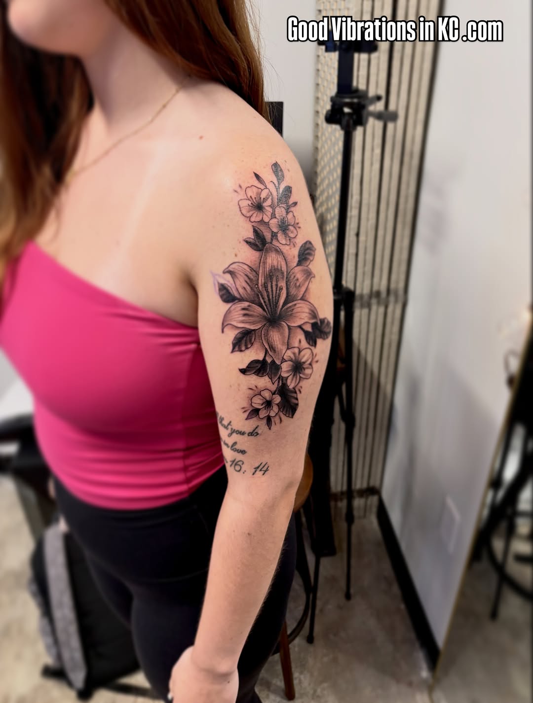 Tattoo by @goodvibrationsinkc — black_and_grey