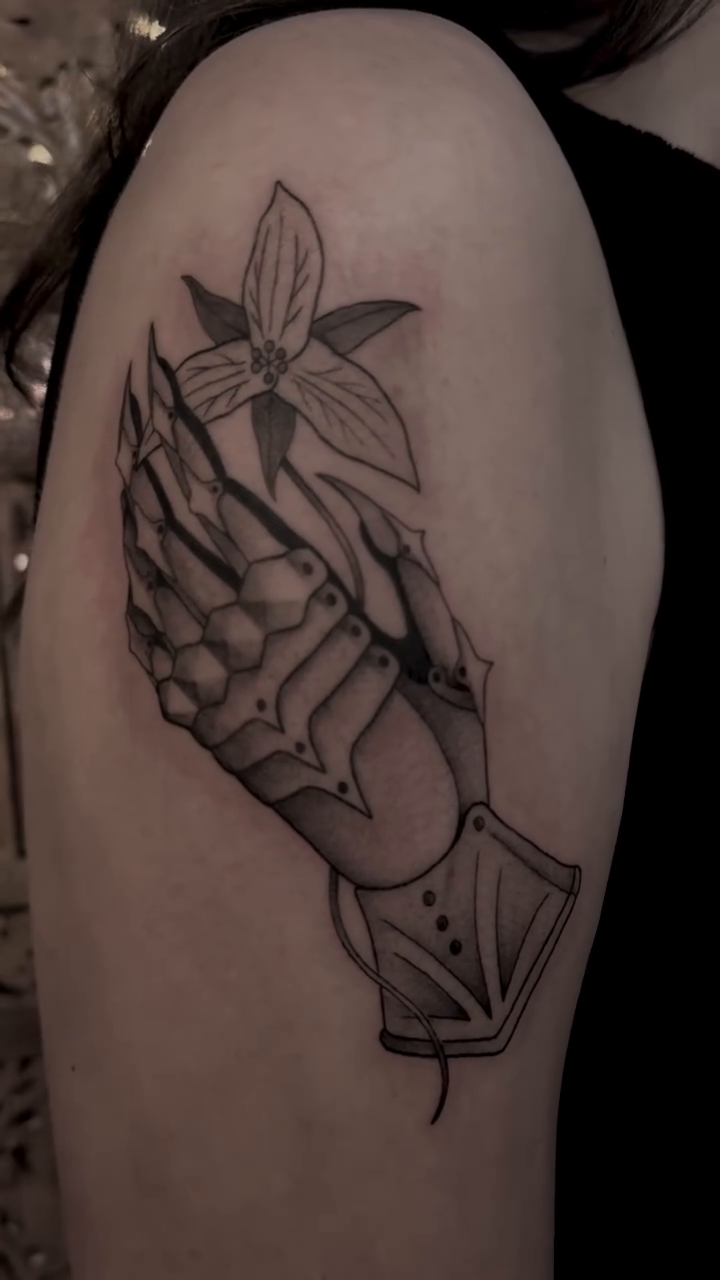 Tattoo by @skeletonvelvet — black_and_grey, realism