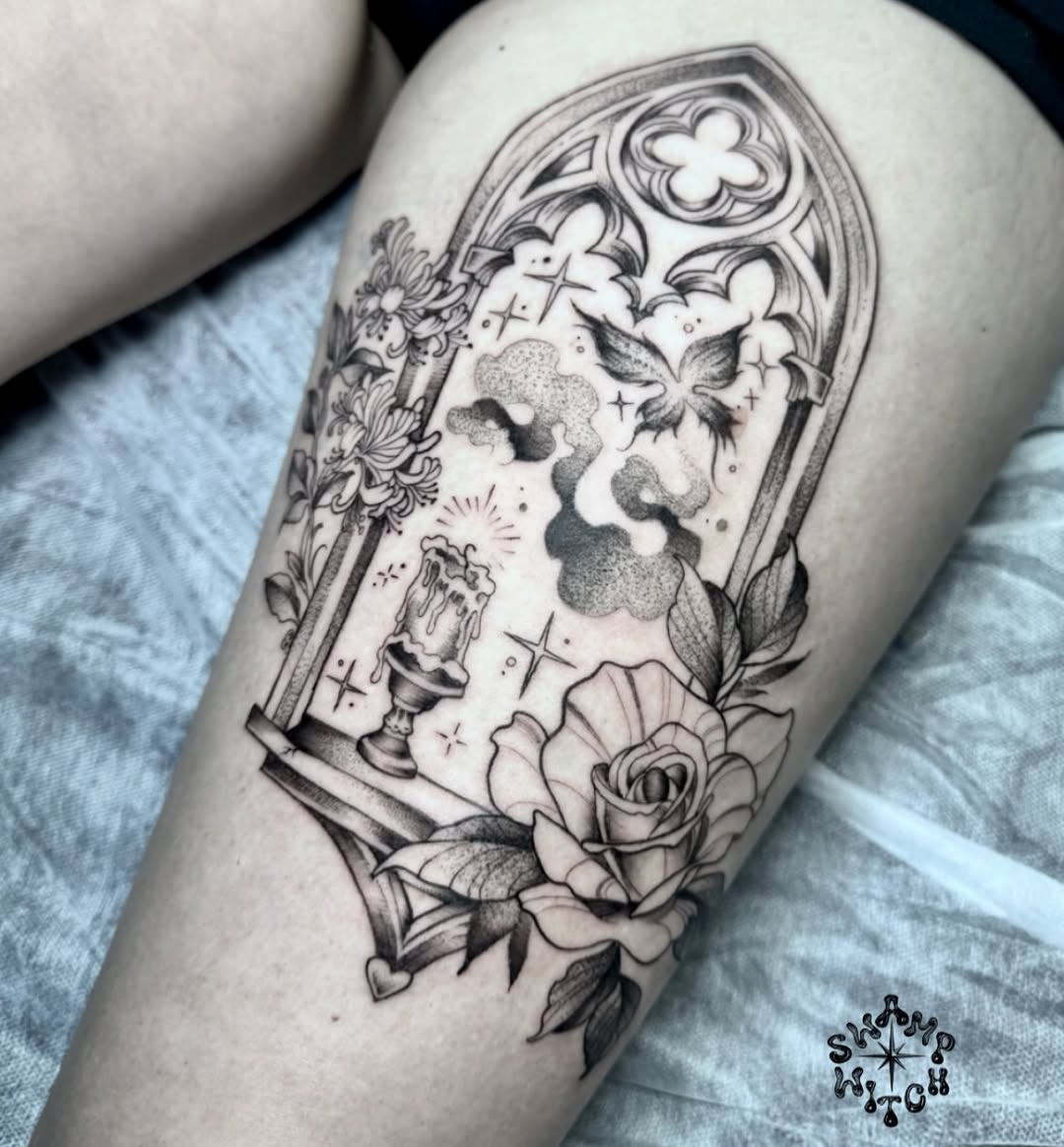 Tattoo by @swamp.witch.tattoos — black_and_grey, realism