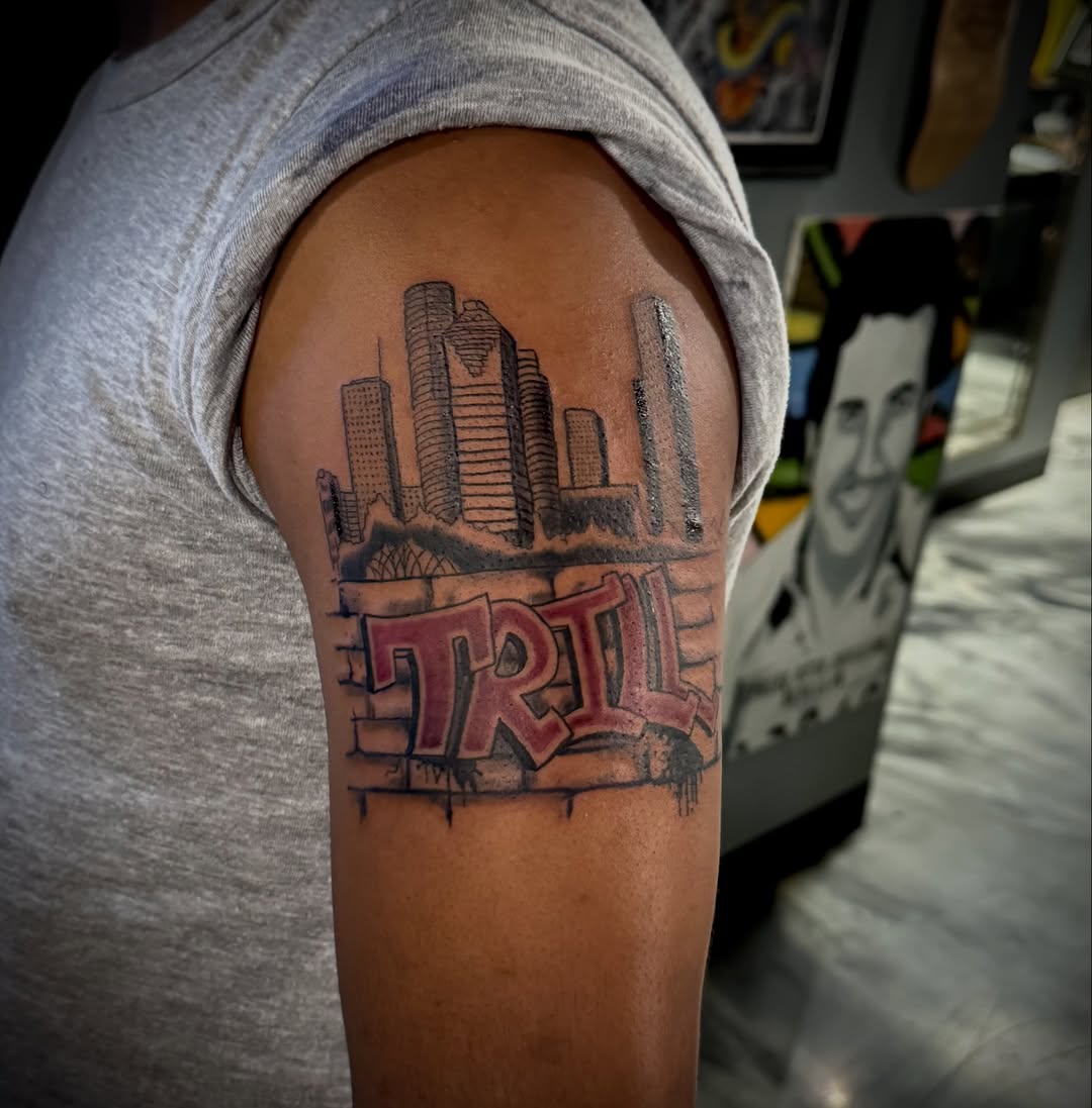 Tattoo by @dee.rtst — lettering_script, black_and_grey