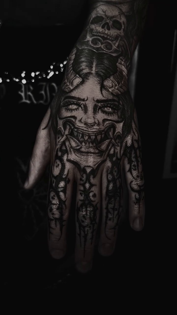 Tattoo by @kasey.tattoos — blackwork, dark_realism