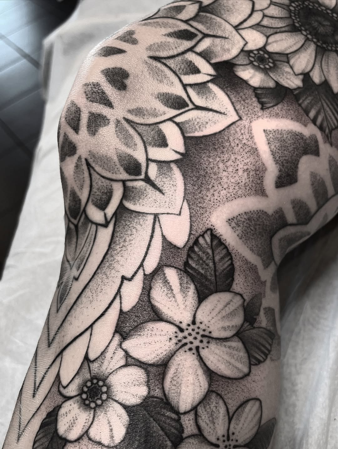 Tattoo by @cameron.morris.tattoo — dotwork, black_and_grey