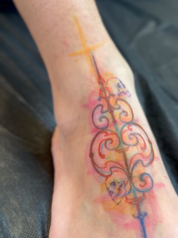 Tattoo by @deft_ink — watercolor, dark_realism