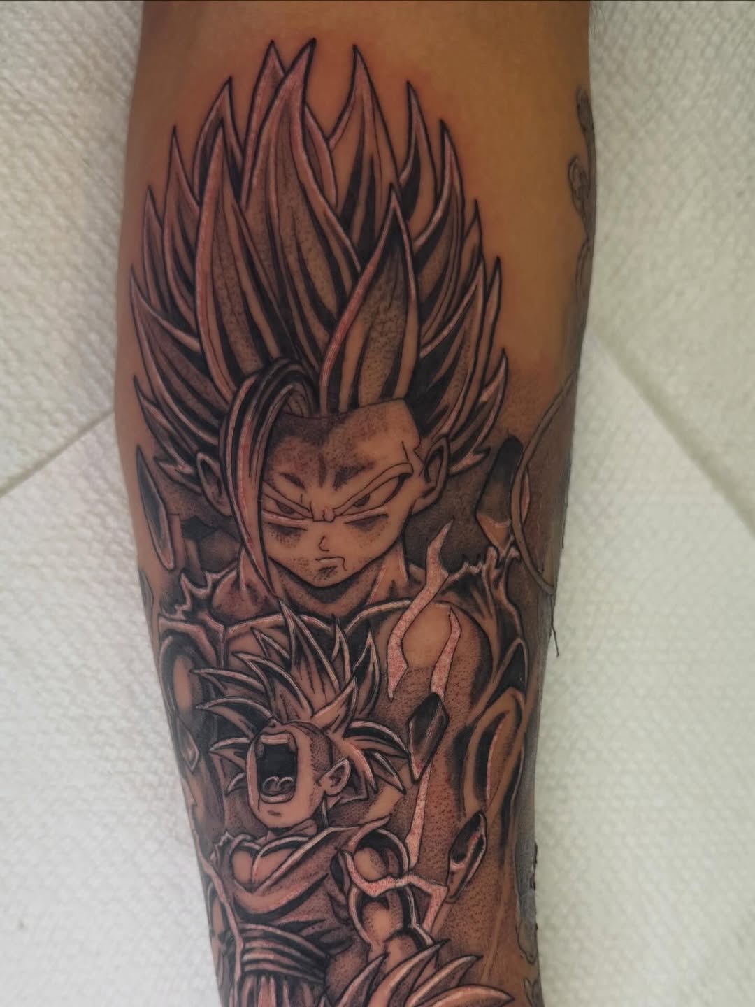 Tattoo by @hatchetfoot_art — anime, black_and_grey