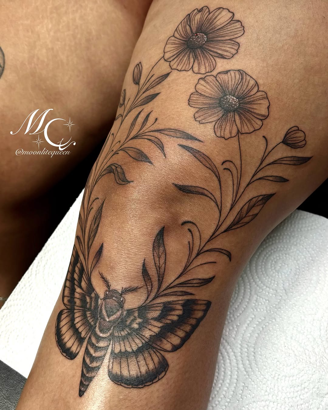 Tattoo by @moonlitequeentattooist — fine_line, black_and_grey