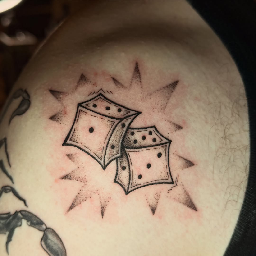 Tattoo by @piss.tats — illustrative, dotwork