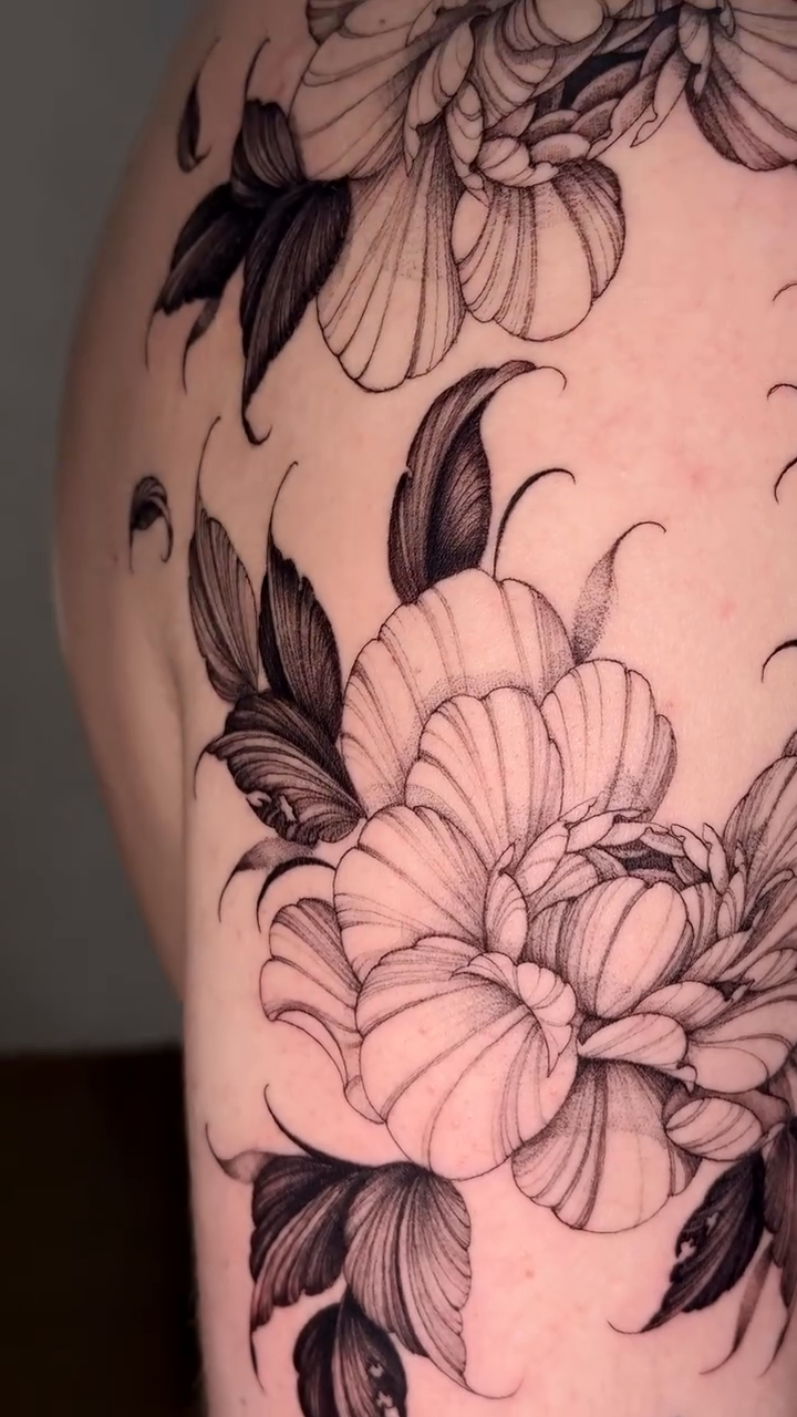 Tattoo by @madisonbloom.ink — fine_line, black_and_grey