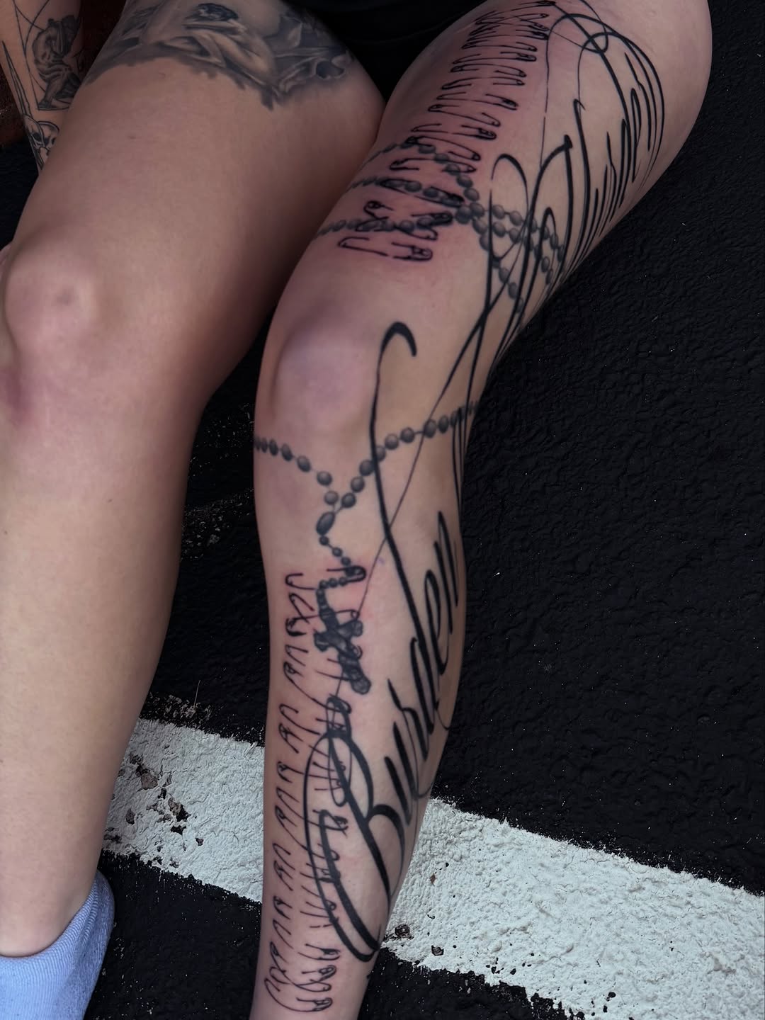 Tattoo by @mitch_soup — lettering_script, blackwork