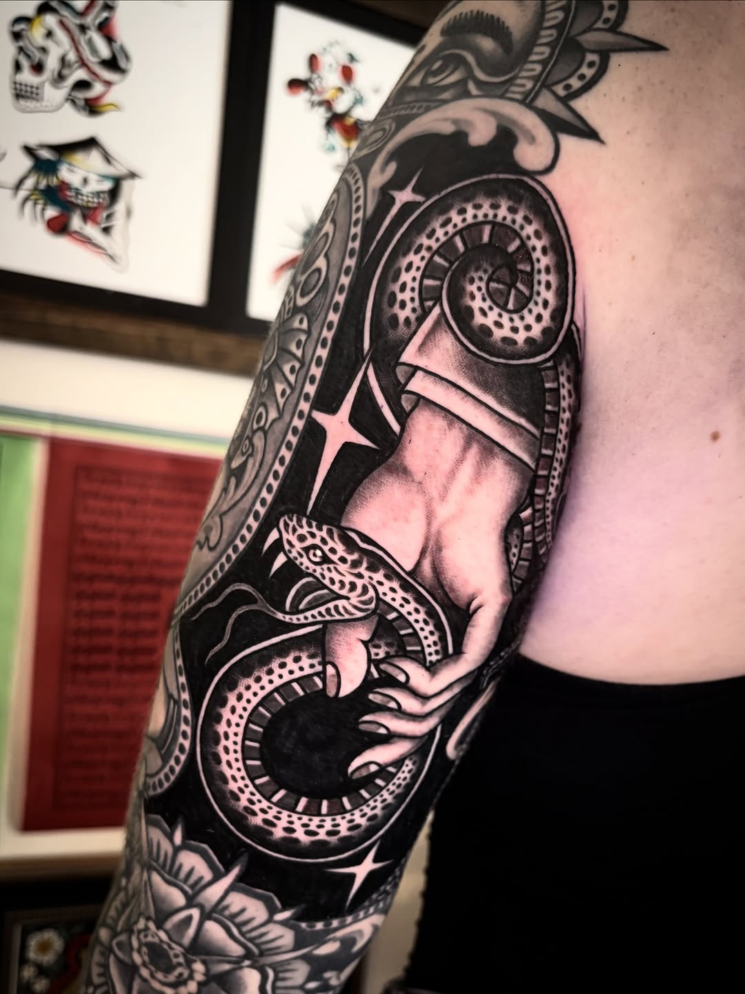Tattoo by @philhatchetyau — blackwork, illustrative