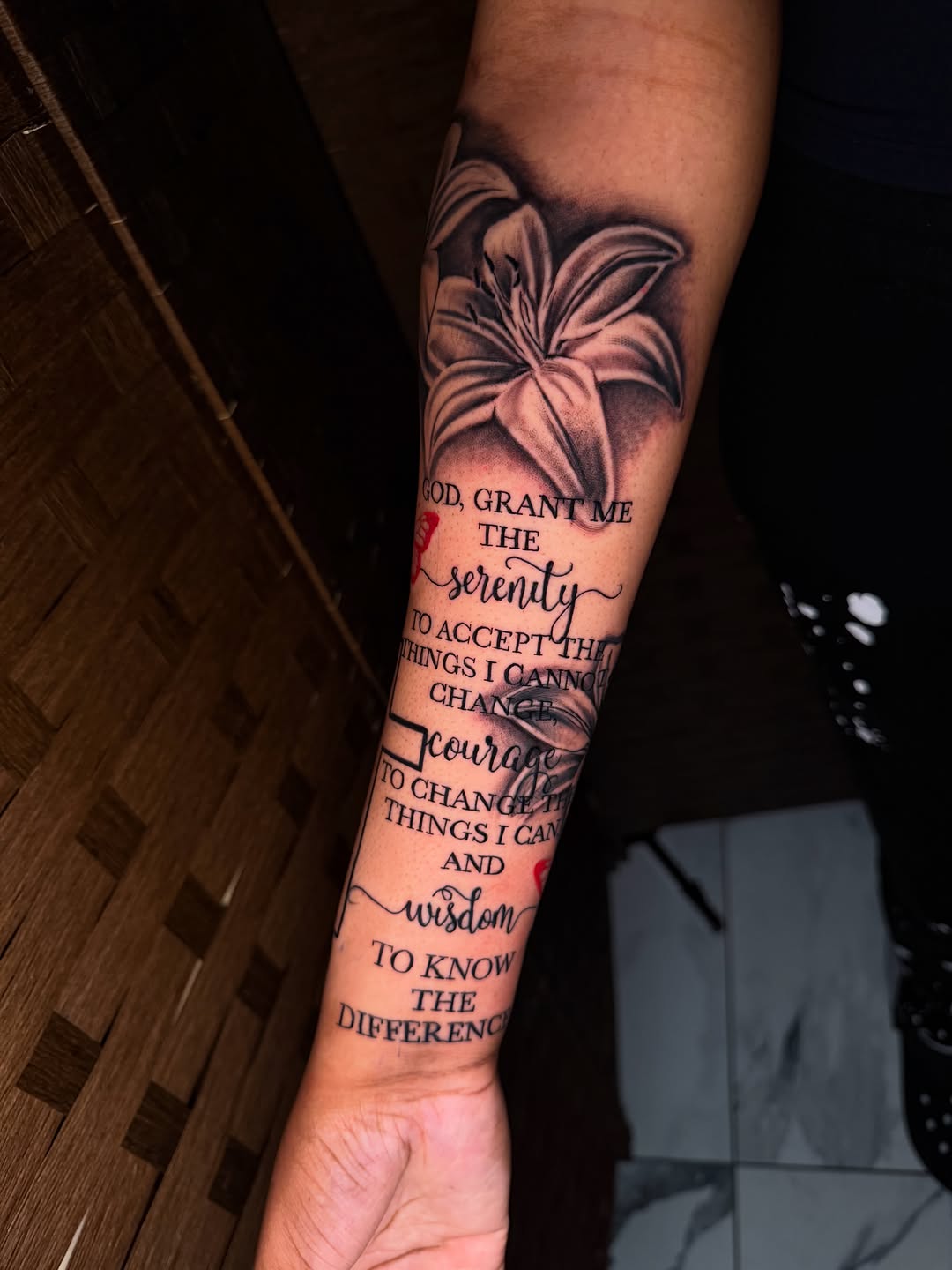 Tattoo by @inkatatts — lettering_script, black_and_grey