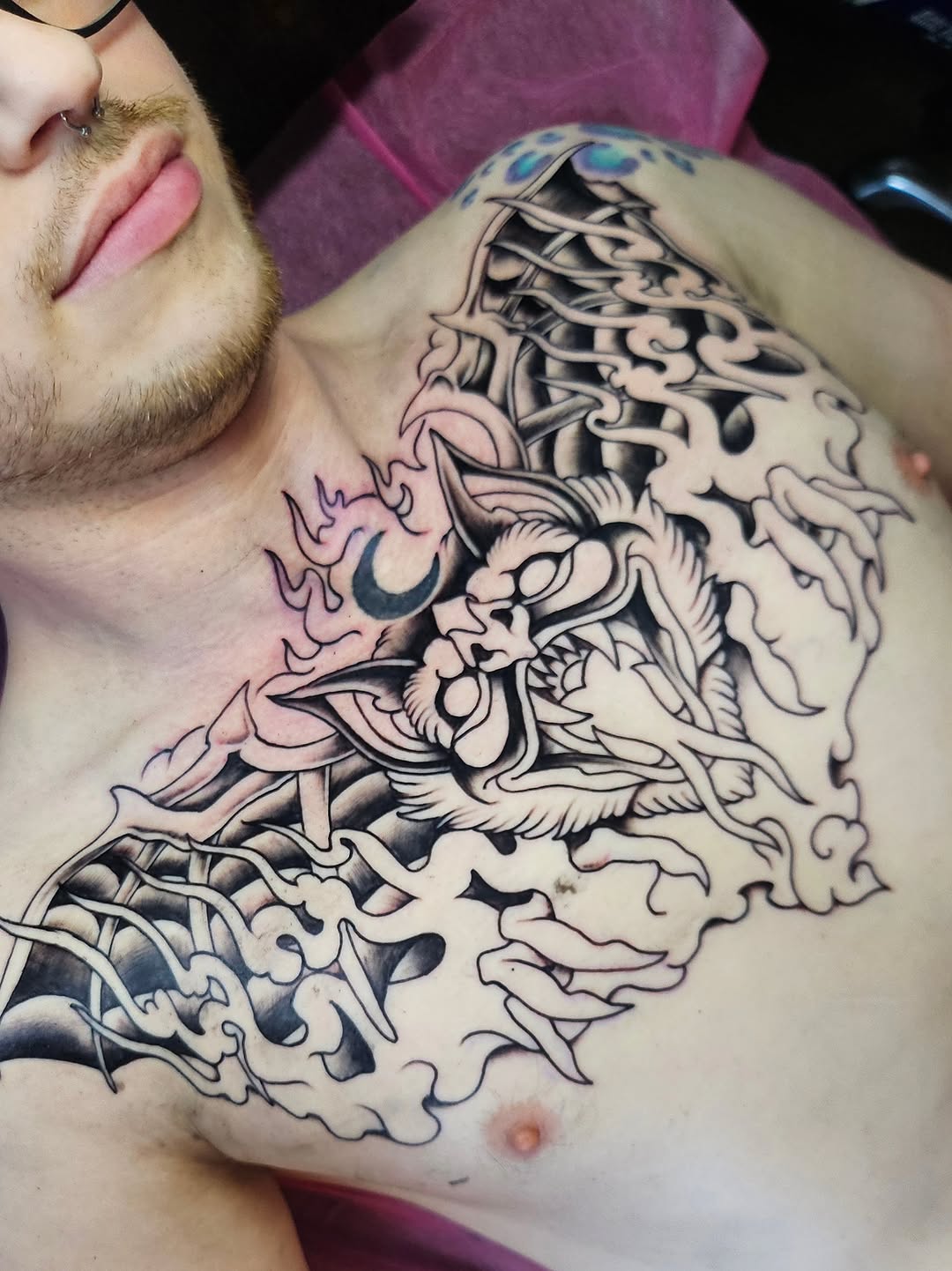 Tattoo by @prettiepluto — japanese_irezumi, black_and_grey