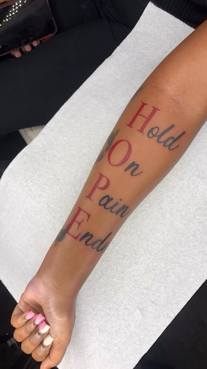 Tattoo by @inkbydes — lettering_script, illustrative
