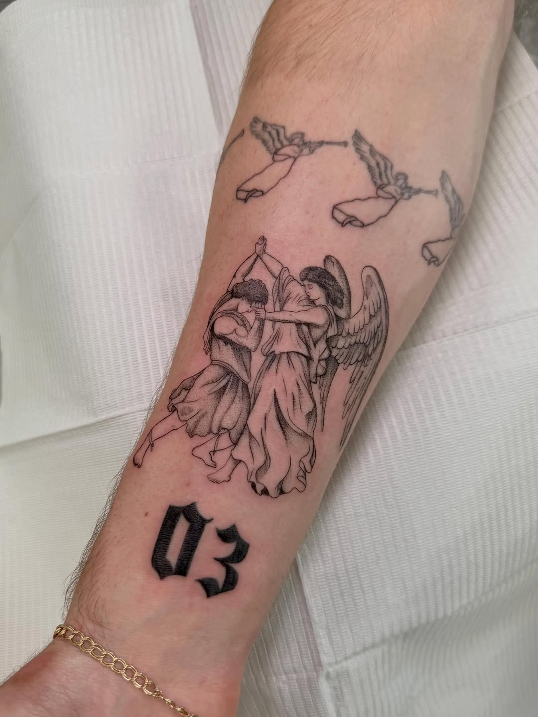 Tattoo by @peachytats.atl โ black_and_grey, lettering_script