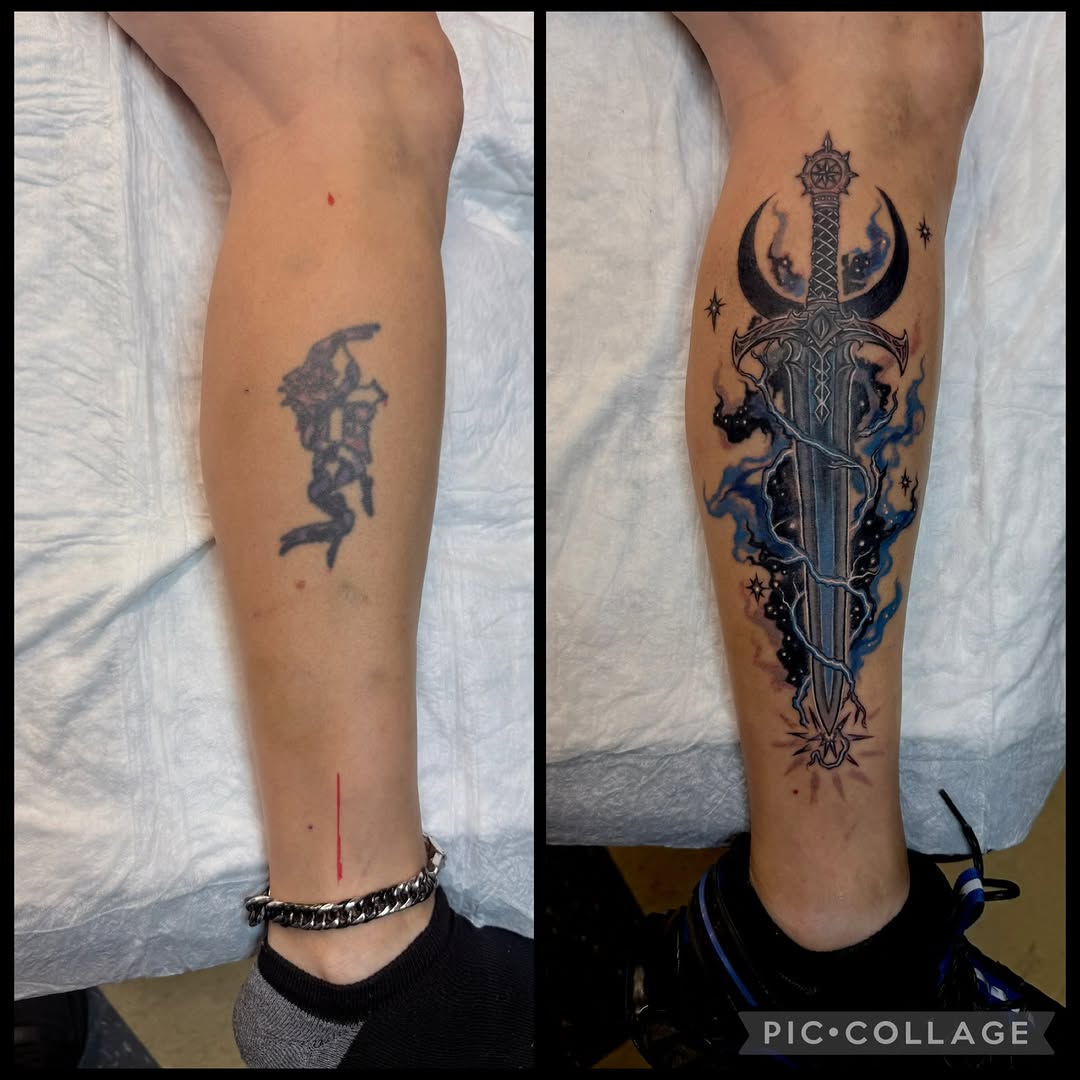Tattoo by @mighty1one — illustrative, black_and_grey