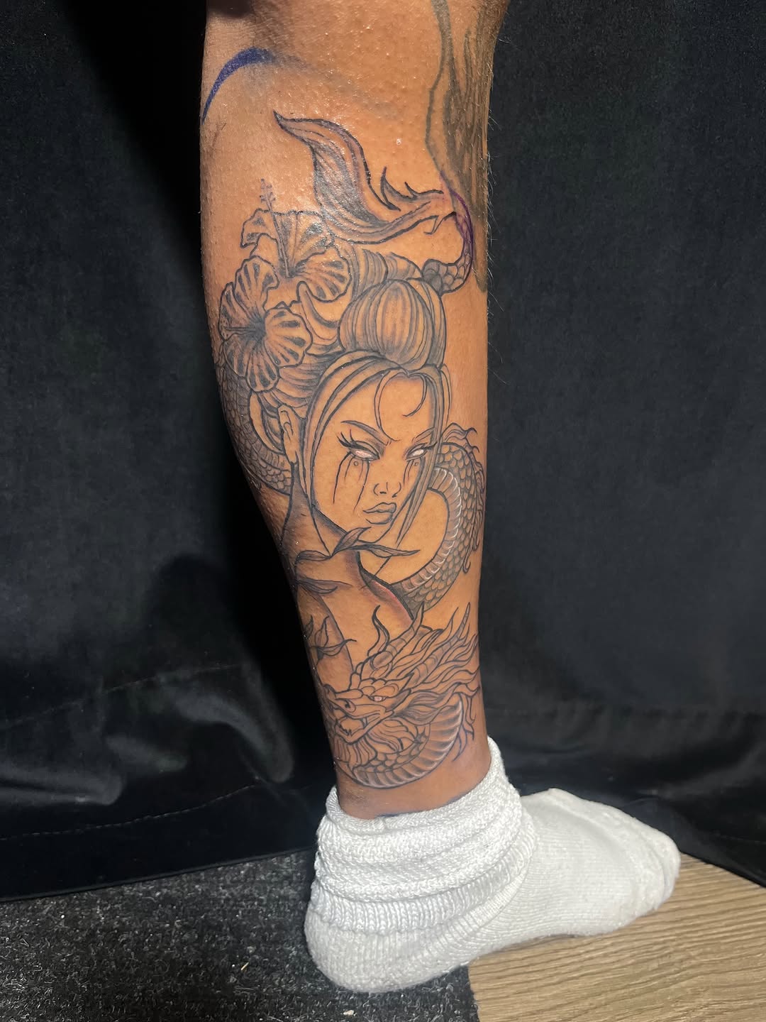 Tattoo by @spicymvstardd — japanese_irezumi, black_and_grey