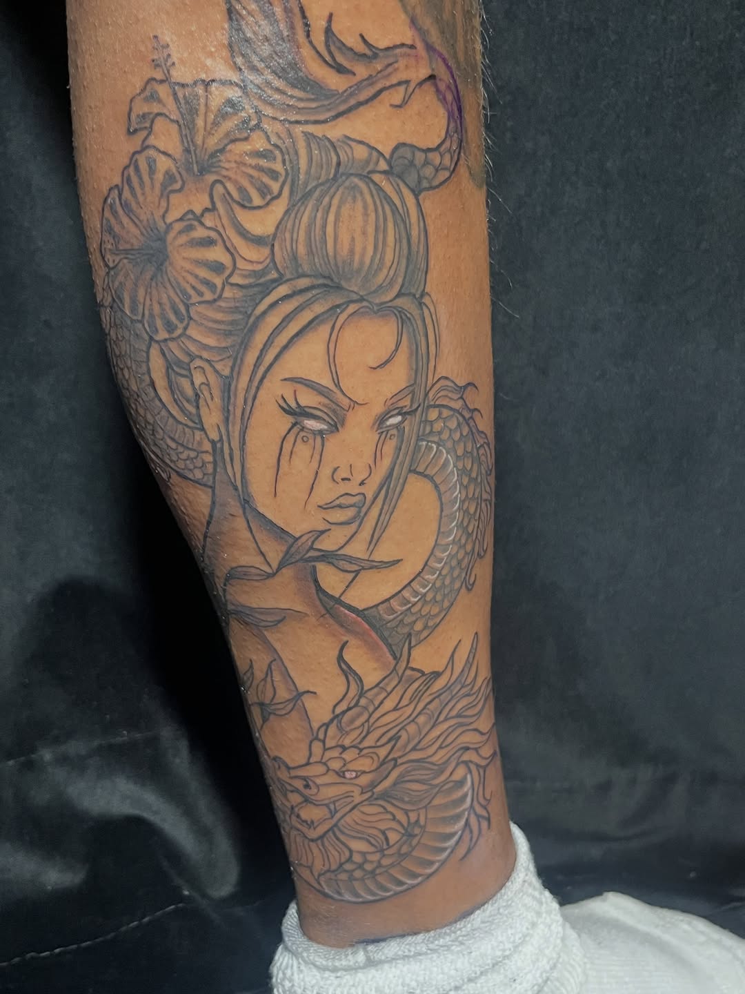 Tattoo by @spicymvstardd — japanese_irezumi, black_and_grey